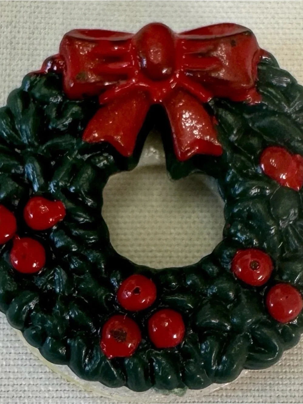 Dollhouse Holiday Wreath Charm with Red Bow Miniature dime sized for crafts